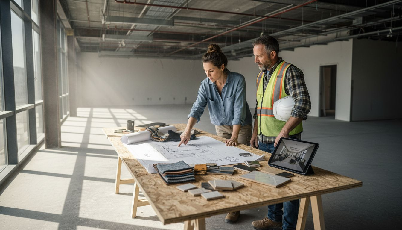 Interior Designers inspect plans.